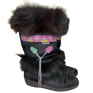 Vintage Tecnica Italy Aztek Apres Skandia Winter Black Furry Animal Hair Boots-7